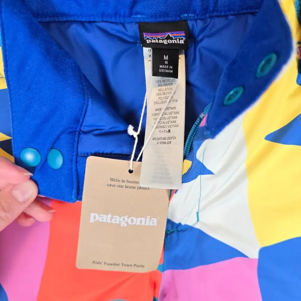 Patagonia Kids Powder Town Pants Size M/10 Frontera Passage Blue Ski Snowpants